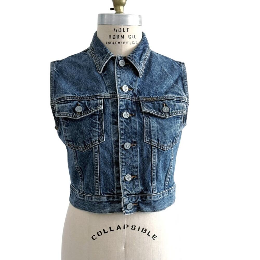 Vintage 90s Calvin Klein Jeans Denim Vest Made in USA Cropped Trucker Large